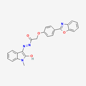 molecular formula C24H18N4O4 B14329965 Acetic acid, (4-(2-benzoxazoyl)phenoxy)-, (1,2-dihydro-1-methyl-2-oxo-3H-indol-3-ylidene)hydrazide CAS No. 100476-54-8