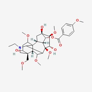 molecular formula C34H49NO11 B14330645 [(2R,3R,4R,5R,6S,7S,8R,13R,14R,17S)-11-ethyl-5,7,14-trihydroxy-6,8,16,18-tetramethoxy-13-(methoxymethyl)-11-azahexacyclo[7.7.2.12,5.01,10.03,8.013,17]nonadecan-4-yl] 4-methoxybenzoate 