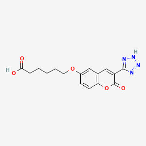 molecular formula C16H16N4O5 B14331021 Hexanoic acid, 6-((2-oxo-3-(1H-tetrazol-5-yl)-2H-1-benzopyran-6-yl)oxy)- CAS No. 103876-53-5