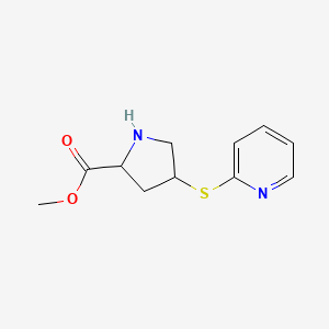 molecular formula C11H14N2O2S B1433230 Methyl 4-(pyridin-2-ylthio)pyrrolidine-2-carboxylate CAS No. 1706428-49-0