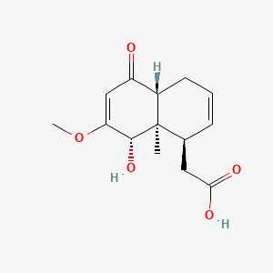 molecular formula C14H18O5 B14332319 1-Naphthaleneacetic acid, 1,4,4a,5,8,8a-hexahydro-7-methoxy-8a-methyl-5-oxo-, (1alpha,4aalpha,8abeta)- CAS No. 104199-17-9