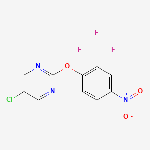 molecular formula C11H5ClF3N3O3 B14332504 5-Chloro-2-[4-nitro-2-(trifluoromethyl)phenoxy]pyrimidine CAS No. 102126-91-0