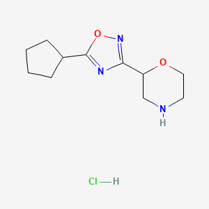 molecular formula C11H18ClN3O2 B1433252 2-(5-Cyclopentyl-1,2,4-oxadiazol-3-yl)morpholine hydrochloride CAS No. 1707602-55-8