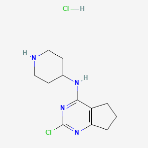 molecular formula C12H18Cl2N4 B1433256 2-Chloro-N-(piperidin-4-yl)-6,7-dihydro-5H-cyclopenta[d]pyrimidin-4-amine hydrochloride CAS No. 1000207-51-1