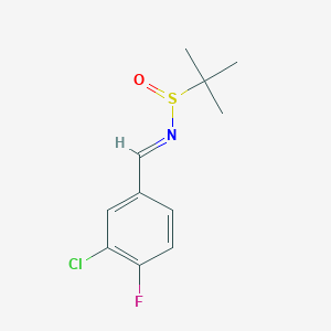 molecular formula C11H13ClFNOS B1433296 N-[(3-chloro-4-fluorophenyl)methylidene]-2-methylpropane-2-sulfinamide CAS No. 1807885-06-8