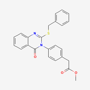 molecular formula C24H20N2O3S B14333093 Benzeneacetic acid, 4-(4-oxo-2-((phenylmethyl)thio)-3(4H)-quinazolinyl)-, methyl ester CAS No. 102038-01-7