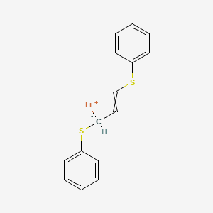 molecular formula C15H13LiS2 B14333278 lithium;3-phenylsulfanylprop-1-enylsulfanylbenzene CAS No. 111742-81-5