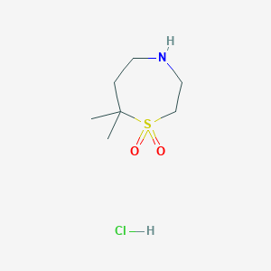 molecular formula C7H16ClNO2S B1433437 7,7-二甲基-1,4-噻吩-1,1-二氧化物盐酸盐 CAS No. 1787855-34-8