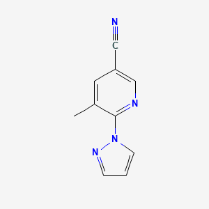 molecular formula C10H8N4 B1433489 5-methyl-6-(1H-pyrazol-1-yl)pyridine-3-carbonitrile CAS No. 1803570-06-0