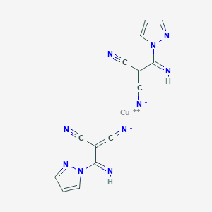 molecular formula C14H8CuN10 B14335392 copper;(2-cyano-3-imino-3-pyrazol-1-ylprop-1-enylidene)azanide CAS No. 102400-38-4