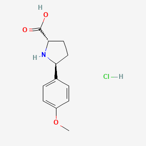 molecular formula C12H16ClNO3 B1433659 (2S,5S)-5-(4-methoxyphenyl)pyrrolidine-2-carboxylic acid hydrochloride CAS No. 1808331-65-8