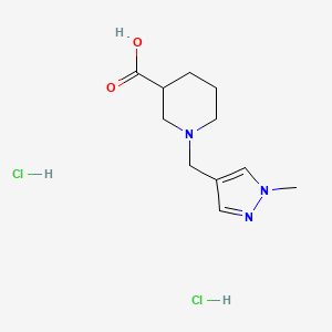 molecular formula C11H19Cl2N3O2 B1433885 1-[(1-甲基-1H-吡唑-4-基)甲基]哌啶-3-羧酸二盐酸盐 CAS No. 1431963-32-4