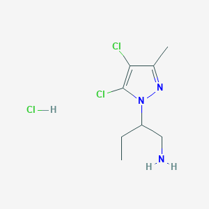 molecular formula C8H14Cl3N3 B1433903 [2-(4,5-Dichloro-3-methyl-1H-pyrazol-1-yl)butyl]amine hydrochloride CAS No. 1431965-54-6