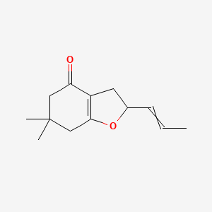 molecular formula C13H18O2 B14340341 6,6-Dimethyl-2-(prop-1-en-1-yl)-3,5,6,7-tetrahydro-1-benzofuran-4(2H)-one CAS No. 92898-20-9