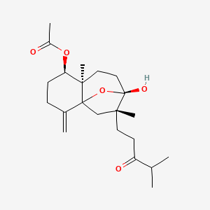 molecular formula C22H34O5 B14341945 (1R,6R,7R,9aR)-7-Hydroxy-6,9a-dimethyl-4-methylidene-6-(4-methyl-3-oxopentyl)decahydro-4a,7-epoxybenzo(7)annulen-1-yl acetate CAS No. 103772-45-8