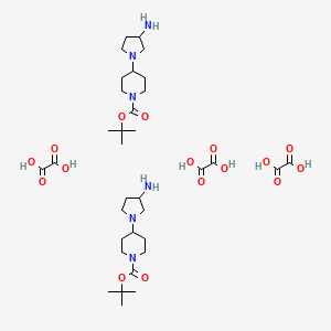 molecular formula C34H60N6O16 B1434349 Tert-butyl 4-(3-aminopyrrolidin-1-yl)piperidine-1-carboxylate sesquioxalate CAS No. 1820717-14-3