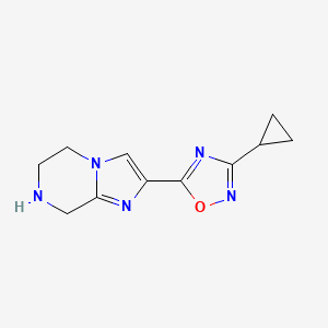 molecular formula C11H13N5O B1434431 3-环丙基-5-(5,6,7,8-四氢咪唑并[1,2-a]吡嗪-2-基)-1,2,4-恶二唑 CAS No. 1955547-14-4