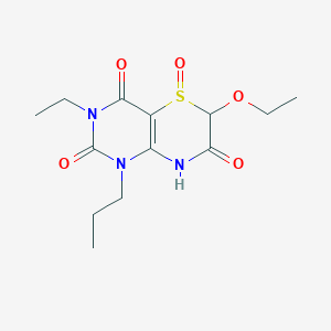 molecular formula C13H19N3O5S B14344775 6-ethoxy-3-ethyl-5-oxo-1-propyl-8H-pyrimido[5,4-b][1,4]thiazine-2,4,7-trione CAS No. 94581-93-8