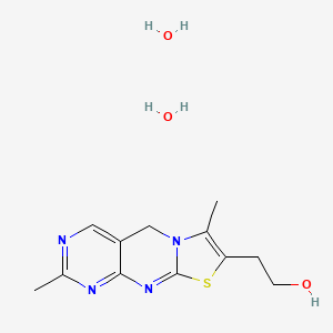 molecular formula C12H18N4O3S B1434518 2-(6,12-Dimethyl-4-thia-2,7,11,13-tetrazatricyclo[7.4.0.03,7]trideca-1(13),2,5,9,11-pentaen-5-yl)ethanol;dihydrate CAS No. 51827-51-1