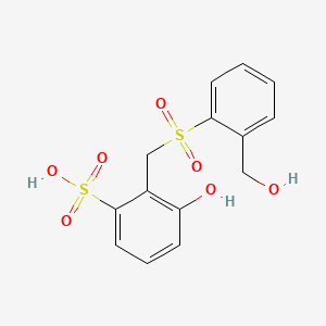 molecular formula C14H14O7S2 B14346171 3-Hydroxy-2-[[2-(hydroxymethyl)phenyl]sulfonylmethyl]benzenesulfonic acid CAS No. 94248-30-3