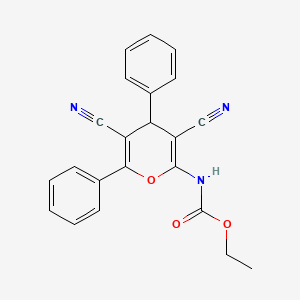 molecular formula C22H17N3O3 B14347478 Ethyl (3,5-dicyano-4,6-diphenyl-4H-pyran-2-yl)carbamate CAS No. 92082-38-7