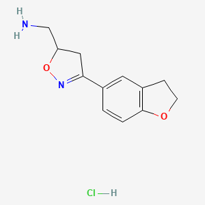 molecular formula C12H15ClN2O2 B1434764 [3-(2,3-Dihydro-1-benzofuran-5-yl)-4,5-dihydro-1,2-oxazol-5-yl]methanamine hydrochloride CAS No. 1803561-63-8