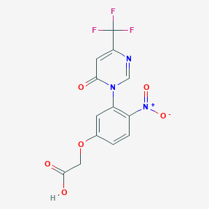molecular formula C13H8F3N3O6 B1434772 2-(4-nitro-3-(6-oxo-4-(trifluoromethyl)pyrimidin-1(6H)-yl)phenoxy)acetic acid CAS No. 1823187-93-4