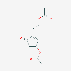 molecular formula C11H14O5 B14347904 3-[2-(Acetyloxy)ethyl]-4-oxocyclopent-2-en-1-yl acetate CAS No. 91653-51-9