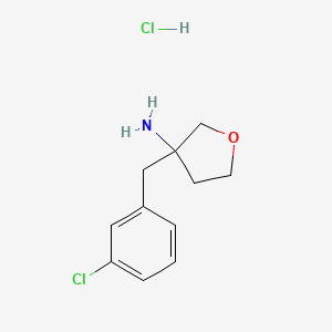 molecular formula C11H15Cl2NO B1434811 3-[(3-Chlorophenyl)methyl]oxolan-3-amine hydrochloride CAS No. 1803566-50-8