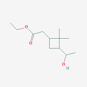 molecular formula C12H22O3 B14348127 Ethyl 2-[3-(1-hydroxyethyl)-2,2-dimethylcyclobutyl]acetate CAS No. 92037-87-1