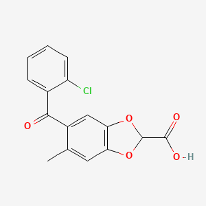 molecular formula C16H11ClO5 B14348507 5-(2-Chlorobenzoyl)-6-methyl-2H-1,3-benzodioxole-2-carboxylic acid CAS No. 91196-90-6