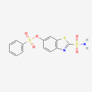 molecular formula C13H10N2O5S3 B14348517 2-Sulfamoyl-1,3-benzothiazol-6-yl benzenesulfonate CAS No. 93105-22-7