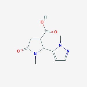 molecular formula C10H13N3O3 B1434852 1-methyl-2-(1-methyl-1H-pyrazol-5-yl)-5-oxopyrrolidine-3-carboxylic acid CAS No. 1601015-09-1