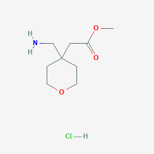 molecular formula C9H18ClNO3 B1434906 2-[4-(氨甲基)氧杂环-4-基]乙酸甲酯盐酸盐 CAS No. 1803570-15-1