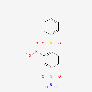 molecular formula C13H12N2O6S2 B14349516 4-(4-Methylbenzene-1-sulfonyl)-3-nitrobenzene-1-sulfonamide CAS No. 90352-43-5