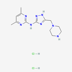 molecular formula C13H22Cl2N8 B1435046 4,6-Dimethyl-N-[5-(piperazin-1-ylmethyl)-4H-1,2,4-triazol-3-yl]pyrimidin-2-amine dihydrochloride CAS No. 2108757-59-9