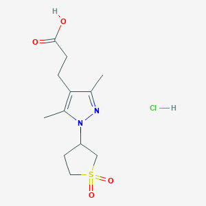 molecular formula C12H19ClN2O4S B1435076 3-(1-(1,1-dioxidotetrahydrothiophen-3-yl)-3,5-dimethyl-1H-pyrazol-4-yl)propanoic acid hydrochloride CAS No. 1881329-15-2