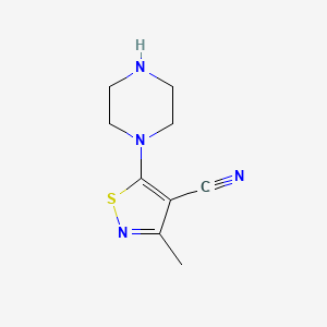 molecular formula C9H12N4S B1435190 3-Methyl-5-(piperazin-1-yl)-1,2-thiazole-4-carbonitrile CAS No. 1803592-90-6