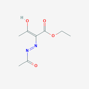 molecular formula C8H12N2O4 B14353469 ethyl (E)-2-(acetyldiazenyl)-3-hydroxybut-2-enoate 