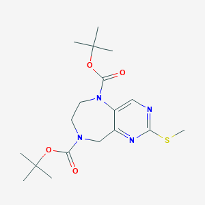 molecular formula C18H28N4O4S B1435592 2-Methylsulfanyl-6,7-Dihydro-9H-Pyrimido[5,4-E][1,4]Diazepine-5,8-Dicarboxylic Acid Di-Tert-Butyl Ester CAS No. 1251017-28-3