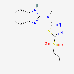 molecular formula C13H15N5O2S2 B14356798 1H-Benzimidazole-2-methanamine, N-(5-(propylsulfonyl)-1,3,4-thiadiazol-2-YL)- CAS No. 93374-55-1