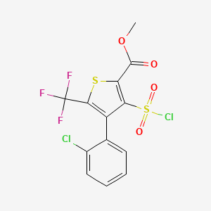 molecular formula C13H7Cl2F3O4S2 B1435759 4-(2-Chloro-phenyl)-3-chlorosulfonyl-5-trifluoro-methyl-thiophene-2-carboxylic acid methyl ester CAS No. 1431555-31-5