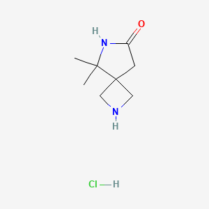 molecular formula C8H15ClN2O B1435819 5,5-二甲基-2,6-二氮杂螺[3.4]辛烷-7-酮盐酸盐 CAS No. 2097951-79-4