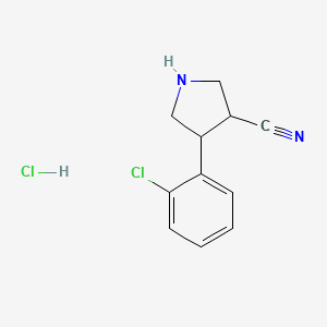 molecular formula C11H12Cl2N2 B1435913 4-(2-氯苯基)吡咯烷-3-腈盐酸盐 CAS No. 2097936-45-1