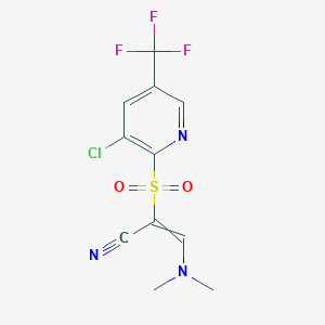 molecular formula C11H9ClF3N3O2S B1435936 2-{[3-氯-5-(三氟甲基)吡啶-2-基]磺酰基}-3-(二甲氨基)丙-2-烯腈 CAS No. 1823194-83-7