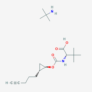 molecular formula C19H34N2O4 B1435961 2-甲基丙烷-2-胺 (S)-3,3-二甲基-2-((((1R,2R)-2-(戊-4-炔-1-基)环丙氧基)羰基)氨基)丁酸酯 CAS No. 1425038-21-6