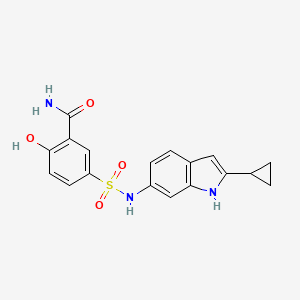 B1436077 5-[(2-Cyclopropyl-1H-indol-6-yl)sulfamoyl]-2-hydroxybenzamide CAS No. 2132396-40-6
