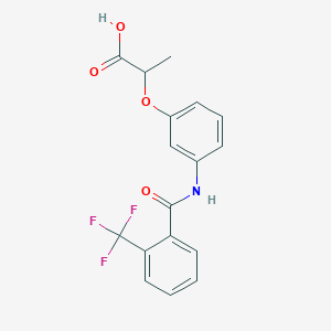 molecular formula C17H14F3NO4 B14361676 2-{3-[2-(Trifluoromethyl)benzamido]phenoxy}propanoic acid CAS No. 91161-32-9