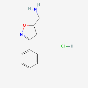 molecular formula C11H15ClN2O B1436253 [3-(4-Methylphenyl)-4,5-dihydro-1,2-oxazol-5-yl]methanamine hydrochloride CAS No. 1803585-57-0