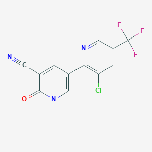 molecular formula C13H7ClF3N3O B1436306 3-Chloro-1'-methyl-6'-oxo-5-(trifluoromethyl)-1',6'-dihydro-[2,3'-bipyridine]-5'-carbonitrile CAS No. 1823183-08-9